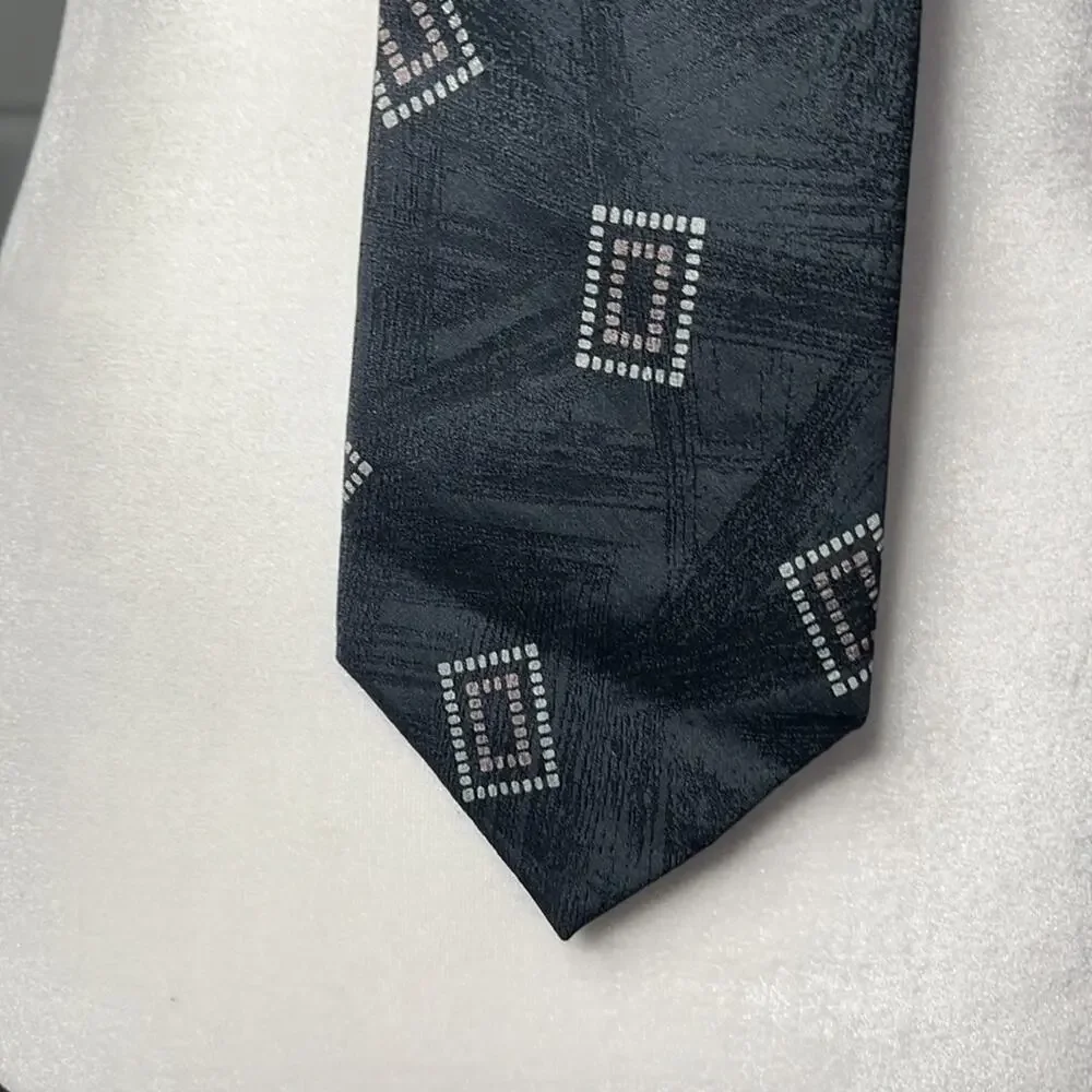 Giorgio Armani Men’s  Black Silk Tie With Square Print